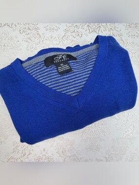 Foxcroft Men's Royal Blue V-Neck Sweater XL, Cotton, Cashmere
